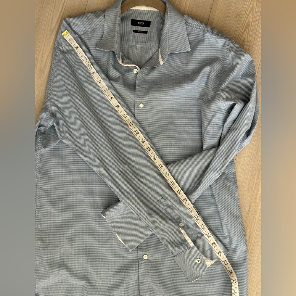 BOSS - Slim-fit shirt in  blue geometric-print Size 42 16 1/2 - Picture 11 of 16